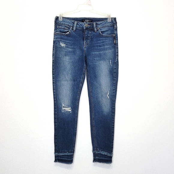 Silver Jeans Aiko Skinny Jeans Womens Size 26 Distressed Raw Hem Cropped Denim - Picture 1 of 12